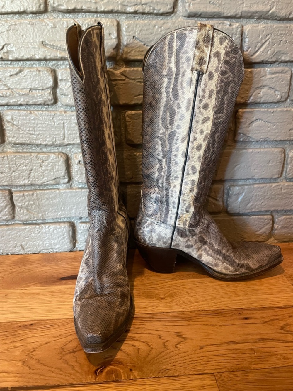 Lucchese Gray Snake- skin Knee high Western Boots - Picture 2 of 5